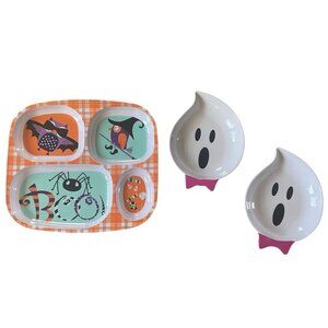 Halloween Plates Lot of 3 Melamine Ware Fabulous Home Ghost Witch Party Decor